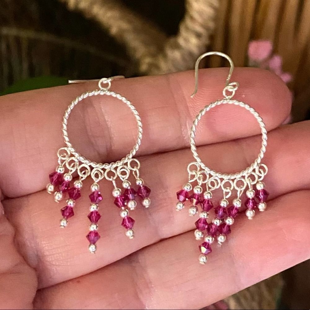 Bali Style Red Crystal Sterling Silver Earrings